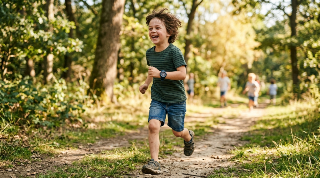 Candid lifestyle photograph of a school-aged child wearing a