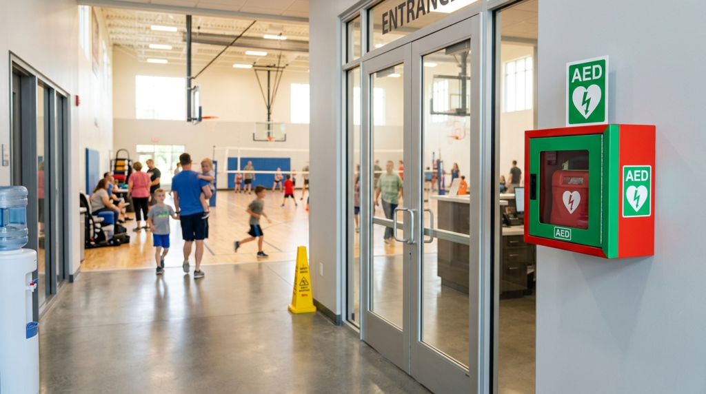 Realistic image of a community sports facility or indoor gym