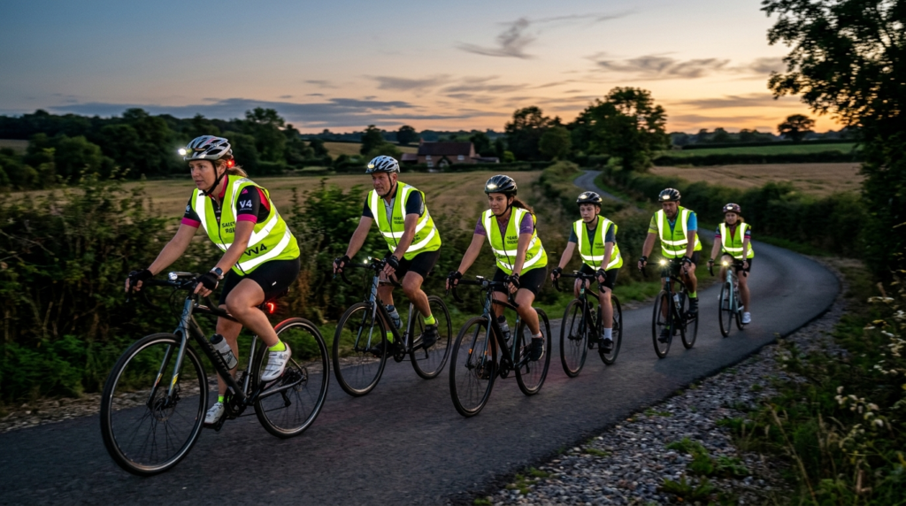 Professional stock photo, 16:9 format: A cycling team of mix