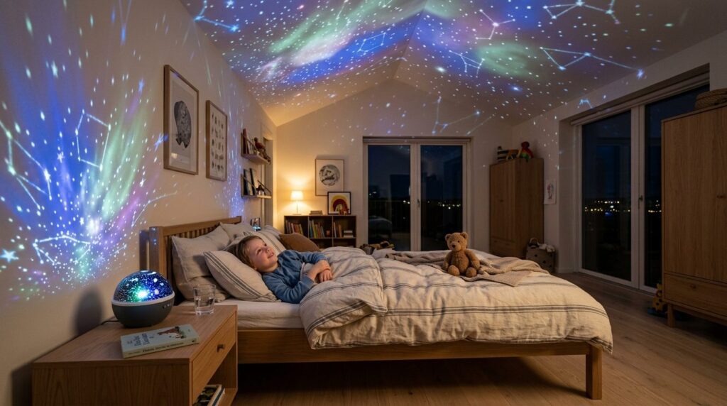 Photorealistic wide shot of a modern Scandinavian childrens
