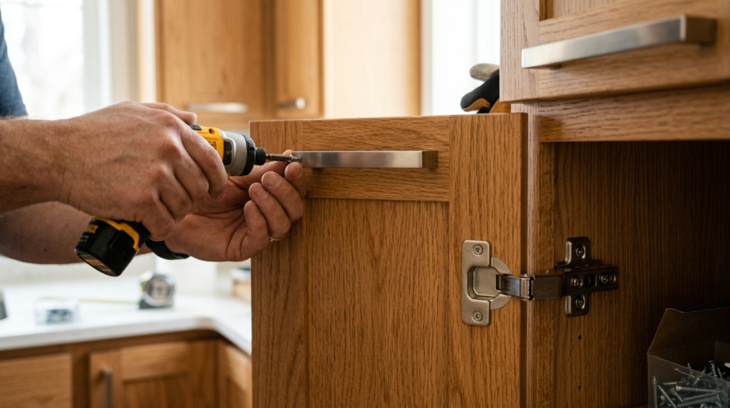 Close-up detail shot of a modern kitchen upgrade showing new